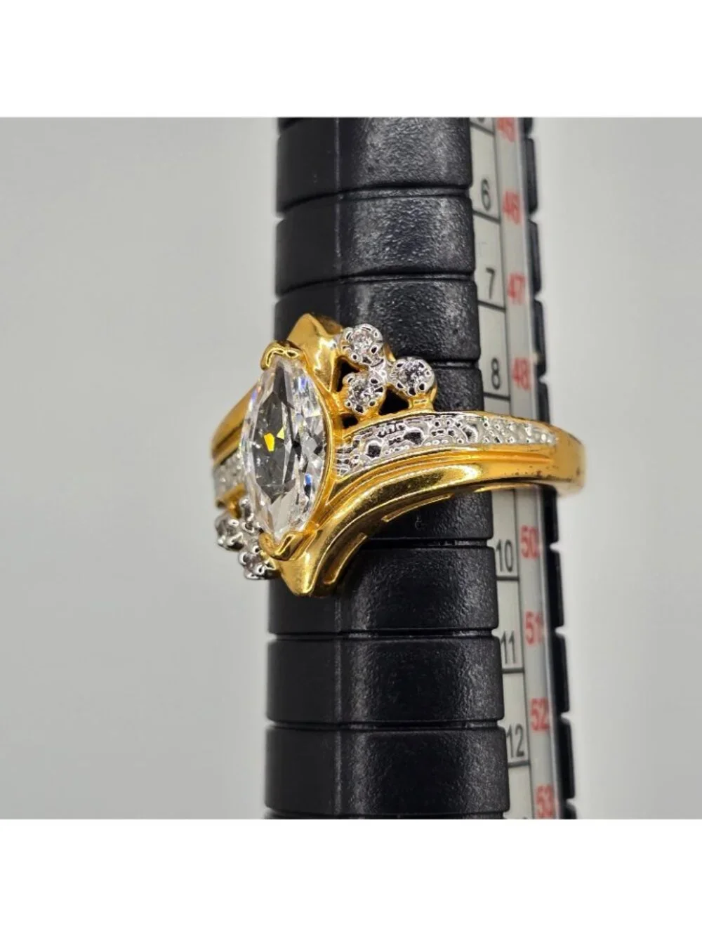 Vintage SETA Ring Gold Tone Marquise Cut Sz 5 Signed Engagement Costume Jewelry
